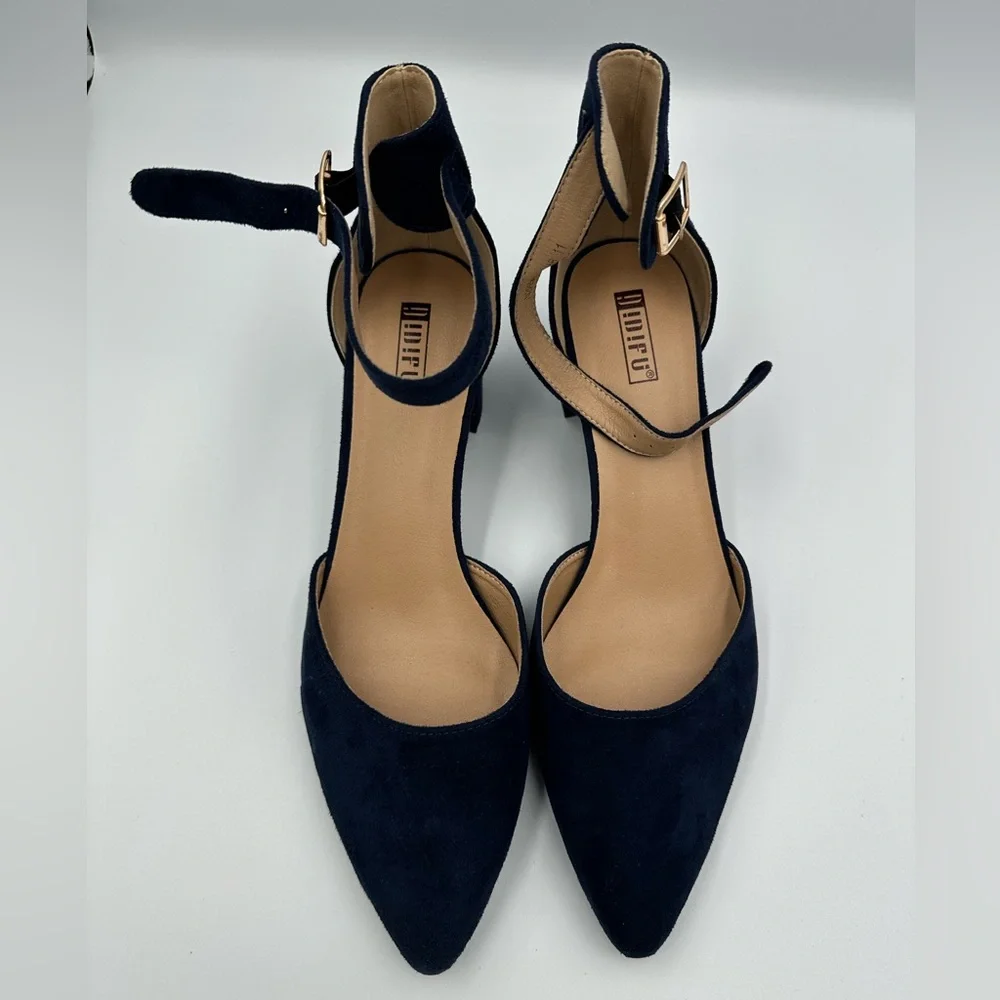 Navy Blue Block Heel Dress Shoes | Ankle Strap Heels | Size 11